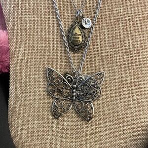 Intricate Layered Silver Butterfly Charm Necklace